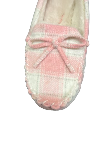 Ex M&S Women's Suede Bow Faux Fur Lined Moccasin Slippers in Pink Mix UK 7 #2398 - Picture 3 of 4