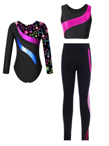 Kids Girls Dancewear Activewear Dance Outfits Costume 3Pcs Set Party Wear Team - Imagen 27 de 45