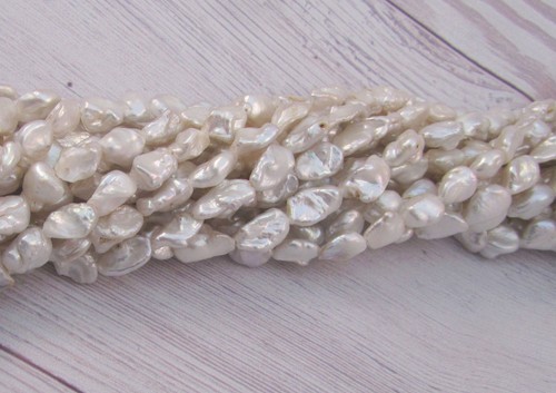 Keshy baroque white freshwater pearl Lenght full hole, 9-10mm, 1 strand - Picture 2 of 5