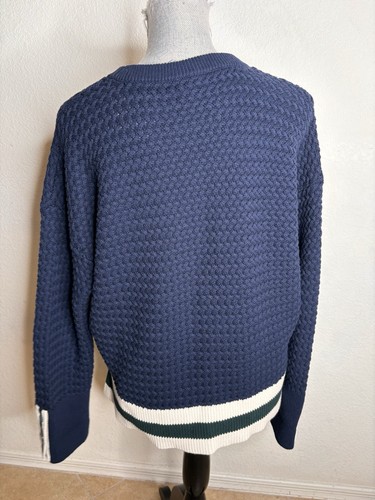 Lou & Grey Textured Cricket Sweater Navy Blue Green Pullover Cotton Size M - Picture 2 of 9