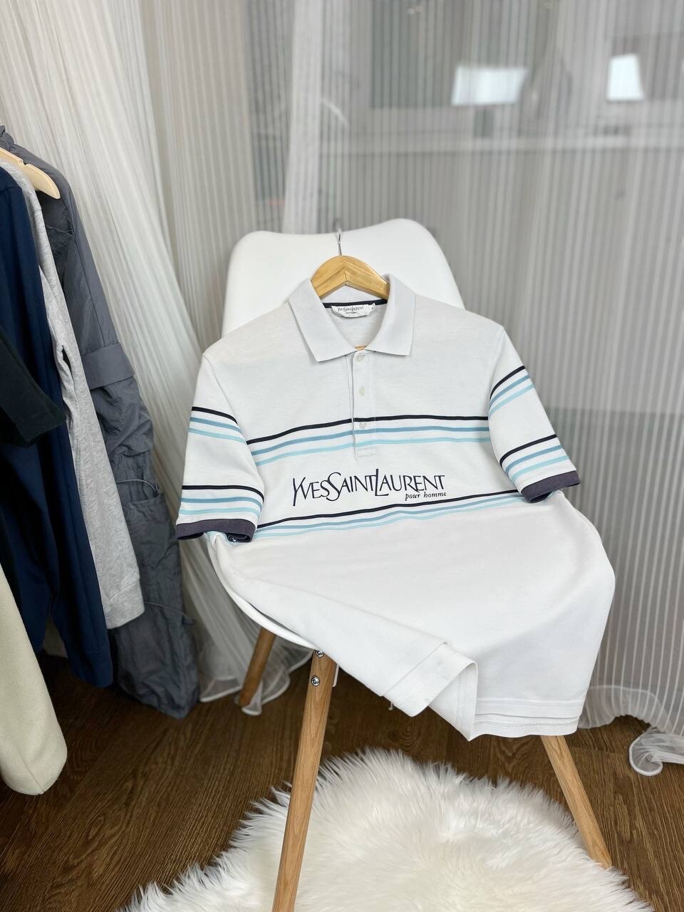 SAINT LAURENT Vintage YSL Polo Spell Out Navy YSL Shirt YSL Tee Grande Logo