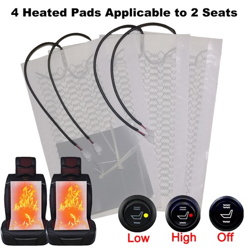 4Pads Car Carbon Fiber Heated Seat Heater Kit Cushion Round Switch 2-Level Z9P3 - Picture 2 of 12