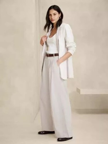 BANANA REPUBLIC Linen-Blend Wide-Leg Pleated Trouser NWT - Size 10 Black #851121 - Picture 3 of 6