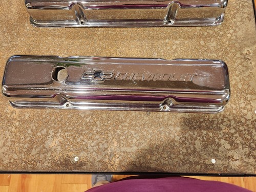 VINTAGE CHEVROLET SMALL BLOCK CHEVY POWER VALVE COVERS CHROME - Picture 2 of 15