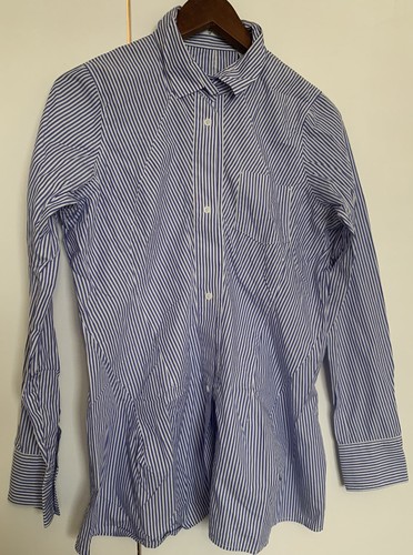 UNI QLO Ladies Asymmetric Stripe shirt Blue & White Shirt Size L