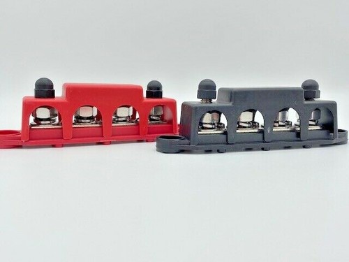 4 Way Terminal Junction Block Busbar 3/8" 250 amp 12v with Covers - Black & Red - Picture 2 of 4