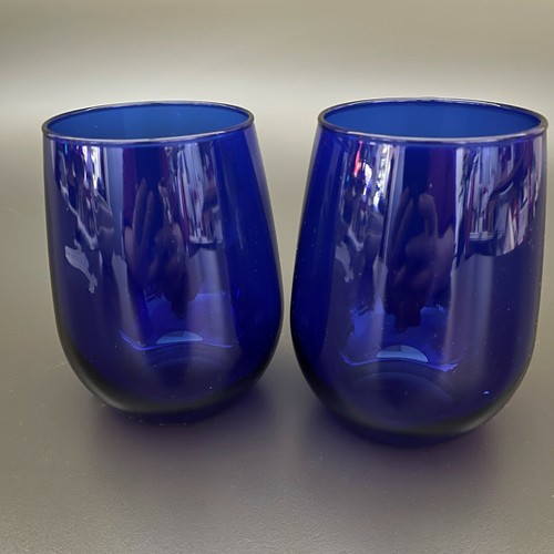 Libbey Cobalt Blue Glass Glasses Stemless 4 1/2" high Lot of 2 - Picture 2 of 9