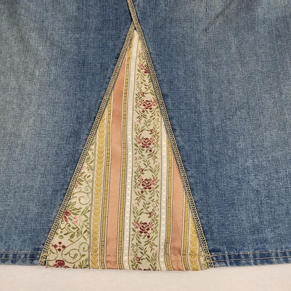 Falda De Colección Gloria Vanderbilt Mujer 14 Denim Patchwork Deshilachada Espalda Abertura Botón Foto 3 de 4