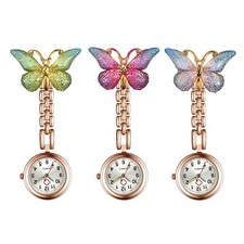 Womens Fob Butterfly Lapel Nurse Pocket Watch Quartz Rose Gold Pin on Brooches