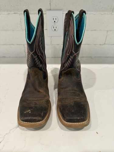 ARIAT Tombstone Brown Leather Square Toe Western Boots Toddler Boys Girls 2.5 - Picture 2 of 10