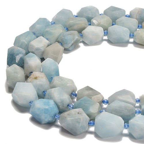 Natural Aquamarine Faceted Nugget Chunk Beads Size 13x18mm 15.5'' Strand - Picture 2 of 2