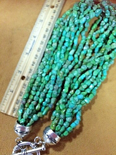 Natural Royston Turquoise 10 Strand 18" Necklace w/Large Sterling Silver Toggle - Picture 11 of 12