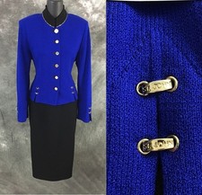 BEAUTIFUL St John collection knit blue black jacket skirt suit 4