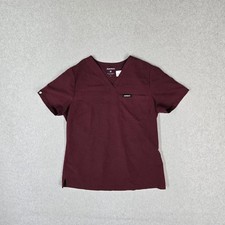 JAANUU Women Scrub Top S Burgundy Logo PO 646 Short Sleeve Stretch Pockets