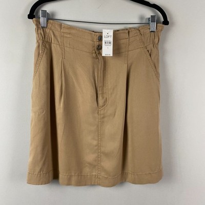 LOFT Emory Paperbag Pocket Skirt Size 6 Pockets Tan Elastic Waist