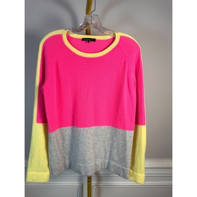 Elevation of Highlands Colorblock Sweater Pink Yellow Gray Soft Knit Size M