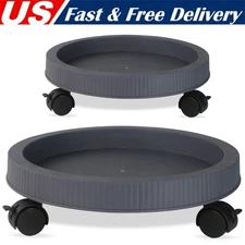 2 Pack Plant Saucer Trays 13" Durable Plastic Round Indoor with Casters Gray