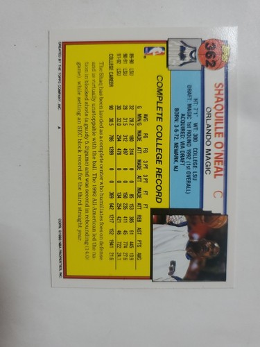 1992-93 Topps - Shaquille O'Neal #362 (RC) - 第 2/2 張圖片