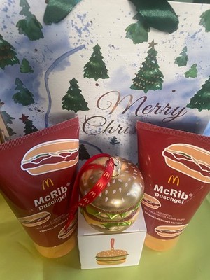 Mc Donalds Weihnachtskugel / plus zwei Duschgel Mc Rib