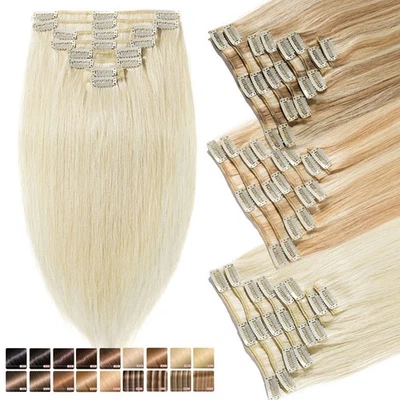 Dick 8Tressen Remy Echthaar Clip In Human Haar Extensions Haarverlängerung 8weft - Bild 1 von 4