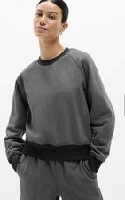 Athleta Forever fleece relaxed crew sweatshirt- xs- grey colorblock- nwot