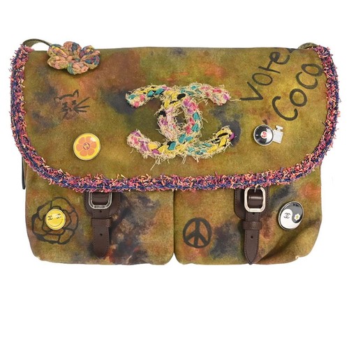 Chanel Khaki Canvas Graffiti On The Pavements Shoulder Bag 178653