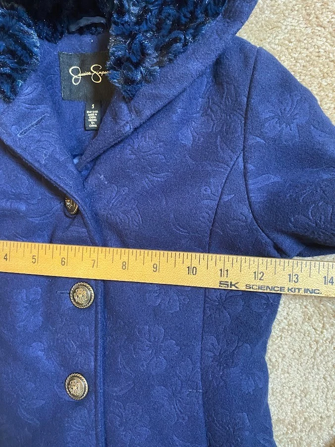 Chaqueta de Invierno Jessica Simpson Abotonada Abrigo Guisante con Capucha Azul Marino Talla 5 Foto 4 de 4