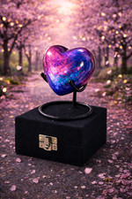 Cremation Urn for Ashes Keepsake Blue Heart Urn with Box Stand Adult Keepsake.