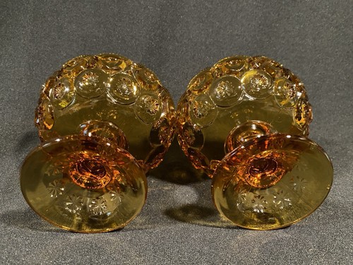 Vintage L.E Smith Moon and Stars Amber Footed Candle Holder Set of 2 - Picture 8 of 17