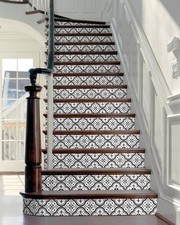 Stair Riser Decals - Black Patterns Stair Stickers Murals Peel and Stick Self...