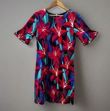 Tommy Bahama Petal Perfect Dress M Black Red Floral Tropical Resort Travel Party