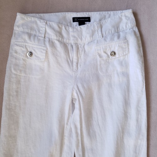 INC International Concepts White Rhinestone Button Bootcut Linen Pants Womens 4 - Picture 2 of 5