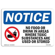 No Food Or Drink In Areas Where With Symbol OSHA Notice Sign Metal Plastic Decal