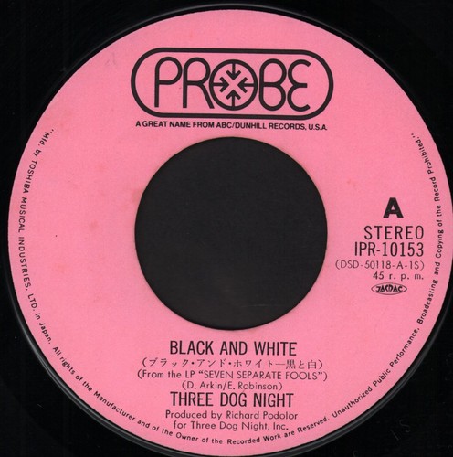 Three Dog Night Black and White 7" vinyl Japan Probe - pic sleeve IPR10153 - Picture 6 of 7