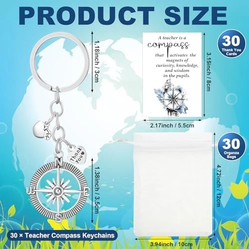 Brújula Maestro Llaveros - Llaveros Apreciación Maestro con Gracias 30 Foto 3 de 4