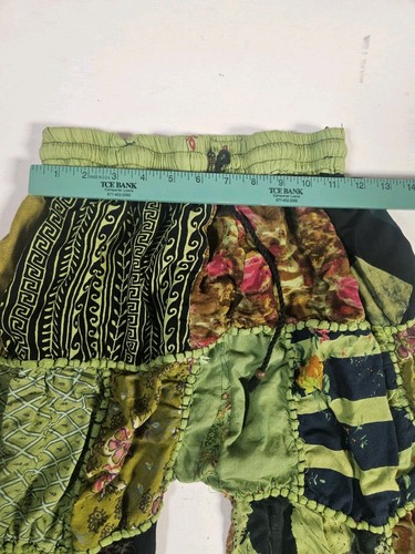 Boho Multicolor Hippie Patchwork weites Bein Hose Gr. SM Medium Large grün Festival - Bild 4 von 4