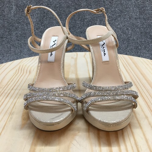 Nina Heels Womens 7 M Saralyn Platform Beige Rhinestone Block Heels Casual NEW - Picture 6 of 24