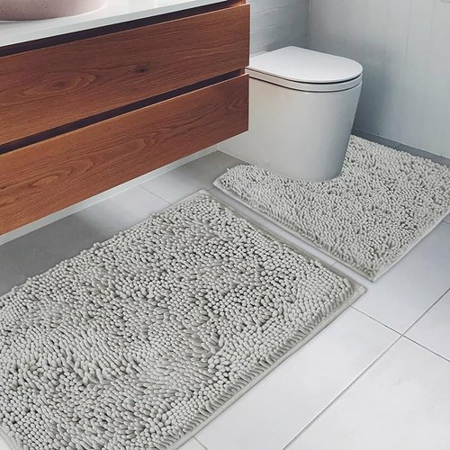 Tappeti Bagno Tappetino Ciniglia Set 2 Pezzi Super Assorbenti Forte Pvc Antiscivolo - Foto 2 di 9