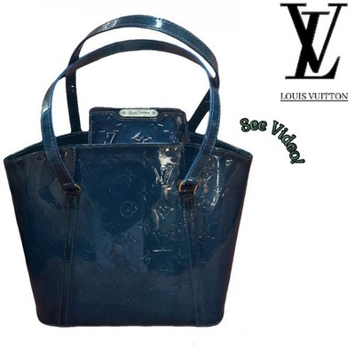  RARE! LOUIS VUITTON LV Monogram Vernis Leather Avalon MM & wallet in Bleu Nuit