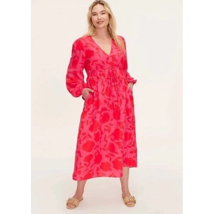 Linen Long Sleeve Floral Dresses Midi for sale | eBay