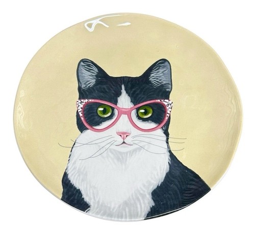 Pier 1 Party Katzen Salat Dessert Teller Katze Rosa Gläser Gelb Ersatz 8,75" - Bild 1 von 4