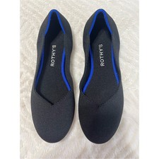Rothy  s The Flat Black Blue Trim Round Toe Ballet Flats Women  s Size 8