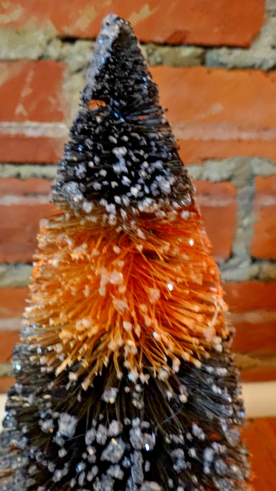 Set of 2 Halloween Bottle Brush Trees Orange Black Glitter 10” & 8” Spooky Decor - Image 3 of 4