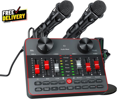 Podcast Bundle 2 Mic Kit Audio Interface DJ Mixer Condenser Microphone Studio