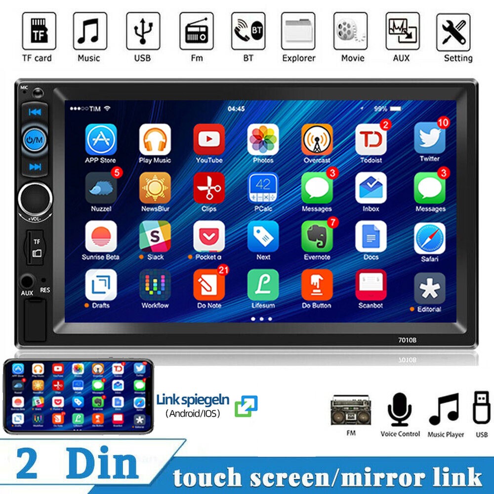 7 Doppel 2DIN Autoradio Stereo Bluetooth FM USB SD AUX IOSAndroid MP5 Player