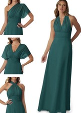 NEW! Azazie Dark Green Long Scarf Halter Pleated Waist Bridesmaid Prom Dress A14