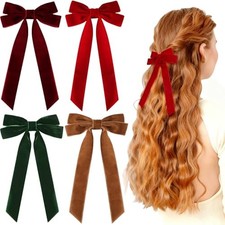 4Pcs Velvet Hair Bows Christmas Hair Accessories Burgundy Red Green Brown