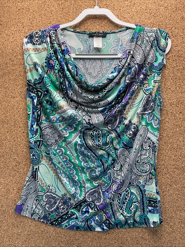 Jennie & Marlis Women's Multicolor Paisley Cowl Neck Stretch Top Blouse Size M