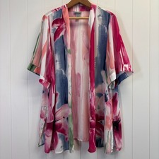 Catherines Women Watercolor Artsy Floral Kimono Cardigan Size 1X Abstract Flowy