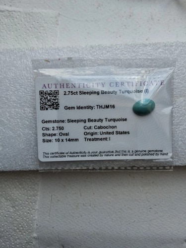 Sleeping Beauty Turquoise 2.75 ct - Size 10x14 mm With Certificate